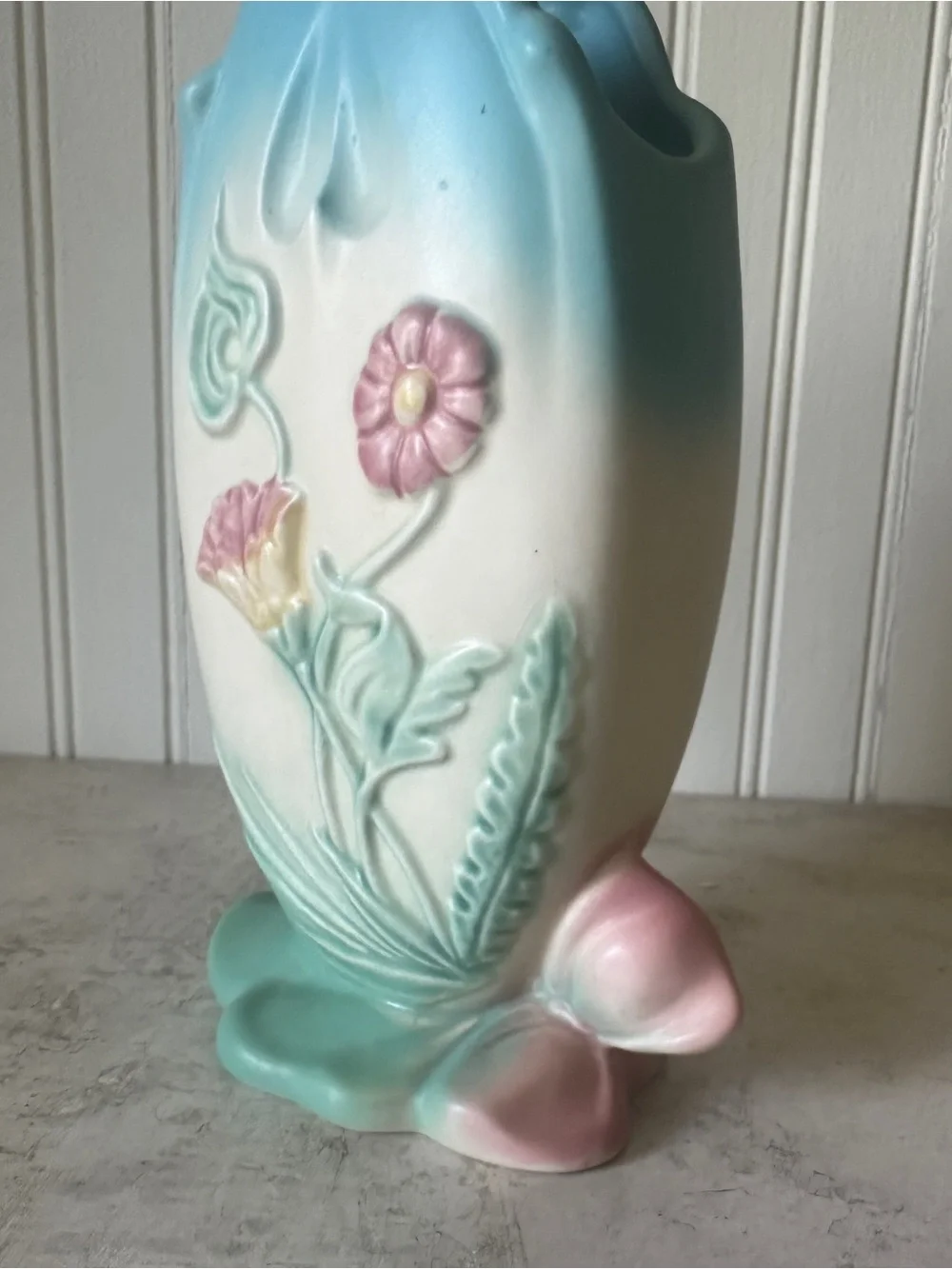 Hull Pottery Bow Knot Blue & Turquoise B-9 Vase 8.75” Floral Vintage 1949 EUC